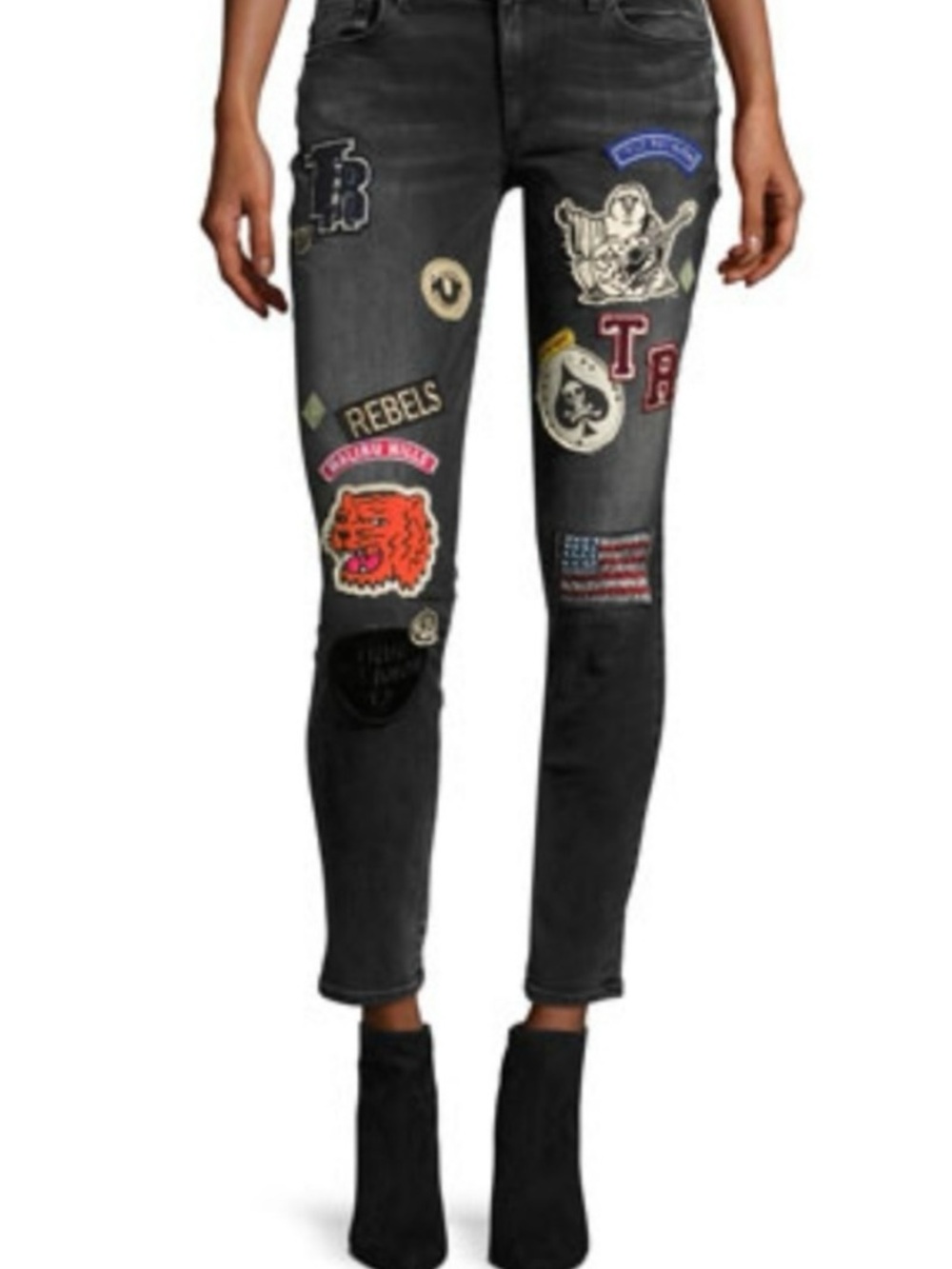 True Religon Women's Halle Mid Rise Super Skinny Patch Jeans Size 30R